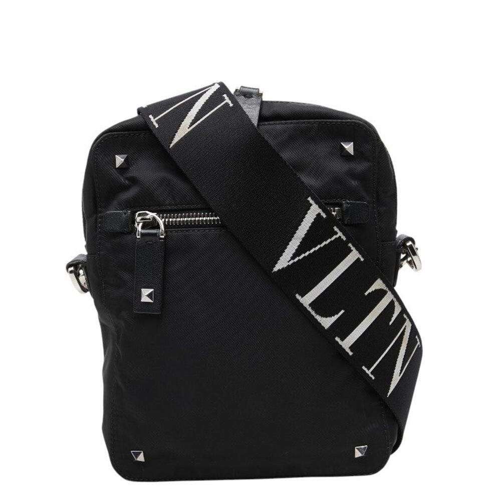 Valentino Nylon Logo Studs Shoulder Bag Black